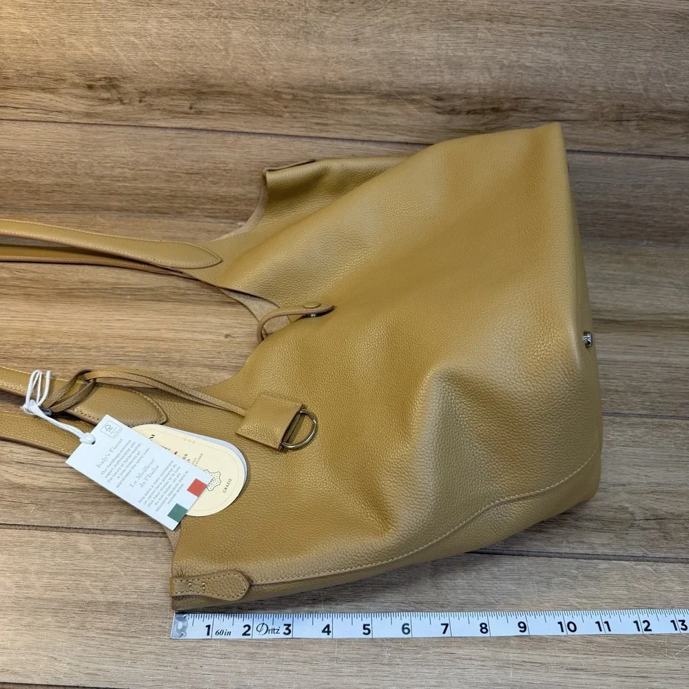 NWT Viola Castellani Tan Leather Hobo Bag Made in Italy Convertible Shopper Tote